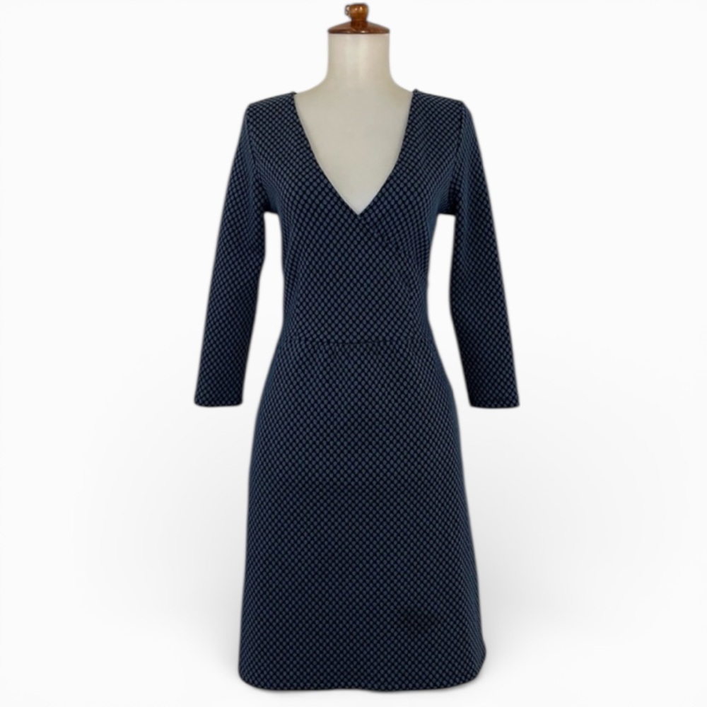 Anthro‎ HD in Paris V-Neck Dress Women’s XS Blue 3/4 Sleeve Faux Wrap Classic